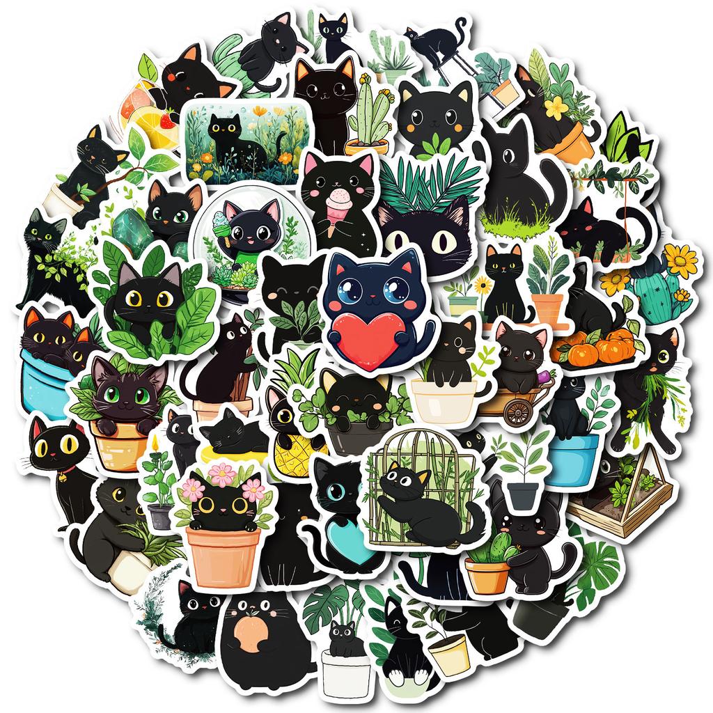 50 Hand-painted Cao Zhi Black Cat Doodle Decorative Stickers Children's Reward Cartoon Stickers