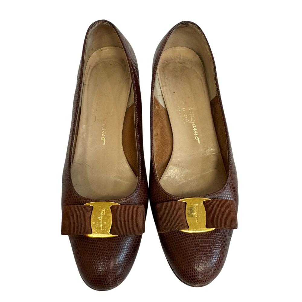 Salvatore Ferragamo Lizard Vara ribbon pumps Brown Lizard Women Used