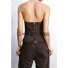 Denim Cotton Strapless Chest Wrap Top 0103060 Mid Waist Strap Decoration Width Jeans 0103011