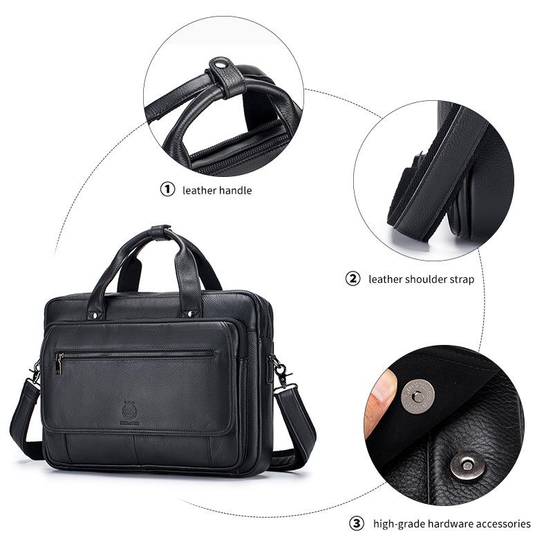 Shilaidun Men's Genuine Leather Cowhide Briefcase: Retro Casual Shoulder & Handheld Computer Bag