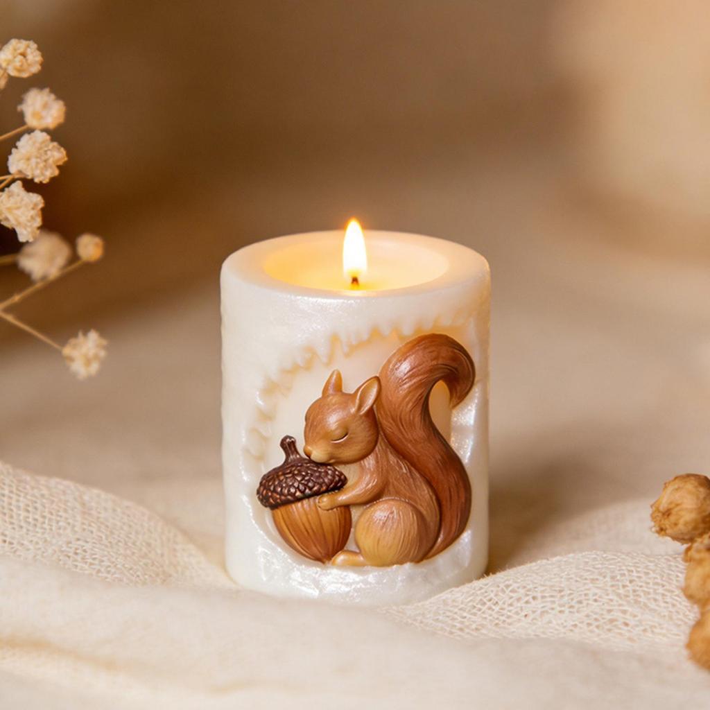 Squirrel Candle Mold 3D Cute Reusable Silicone Acorn Decorations Animal Candle Mold for Thanksgiving Holiday Birthday Party