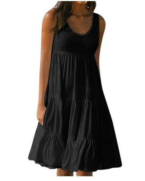 Women's Sleeveless Round Neck Beach Dress - 7 Colors, 8 Sizes, Big Swing Design