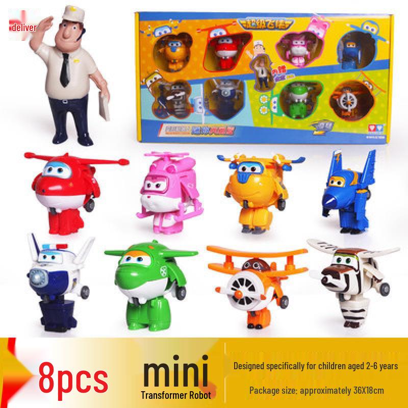 Super Wings 13-Piece Mini Transforming Robot Set: Jett, Big Strong, Jin, and Mighty Little Wing Toys