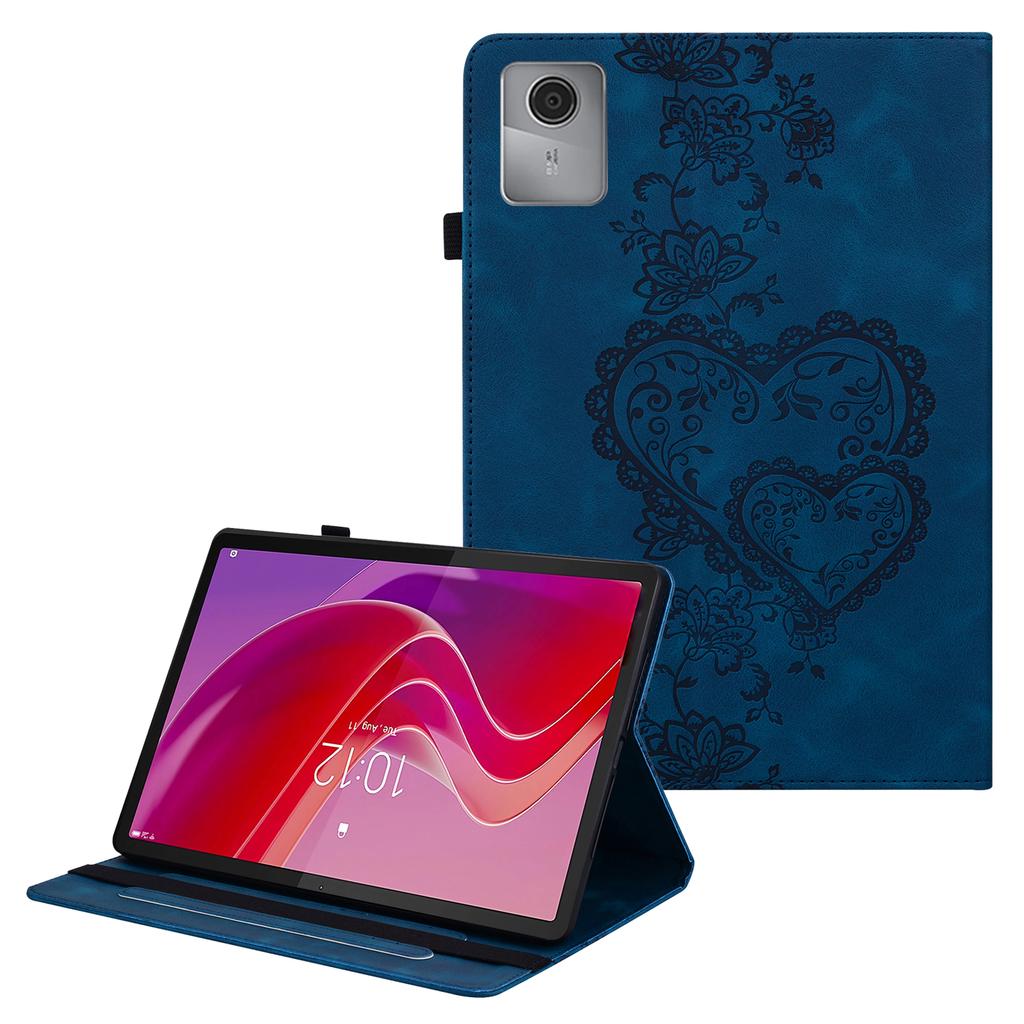 For Lenovo Tab M11 (TB-330FC)/Xiaoxin Pad 11 2024 (TB-331FC) Leather Case Heart Imprint Foldable Stand Card Slot Stylus Holder Tablet Cover