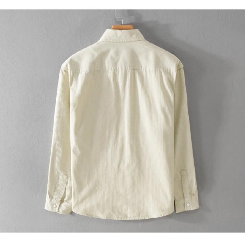 Retro Style Corduroy Long Sleeve Shirt Men Spring Fall Men's Casual Shirt Turn-down Collar Double Pockets Button Shirt Pure Cotton Comfortable Top