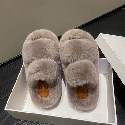 Women's Furry Height-Enhancing Slippers - Autumn/Winter 2023: Double Strap, Thick Sole, Korean Style, Plush Cotton, Size 35-42