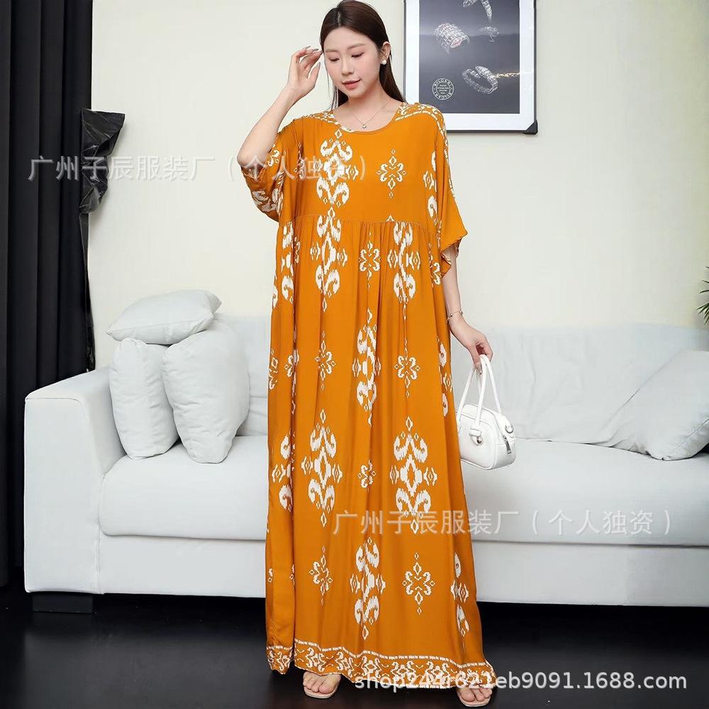 South East Asia 100kg super fat dress fat girl plus short sleeve maternity dress loose floral beach long skirt