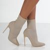 2026 Autumn Luxury Women Beige Sock Boots Exotic Dancer High Heels Stiletto Boots Winter Fashion Stretch Fabric Boots Plus Size