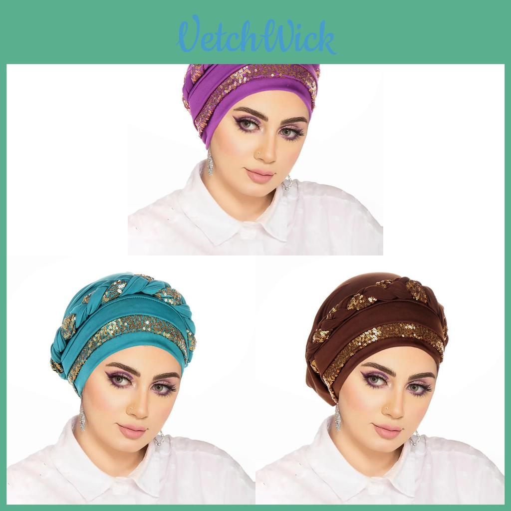 Casual Polyester Knit Headscarf Hat With Embroidered Braid For Autumn Wear