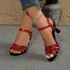 Fashion Size 34-45 PU Leather Women's Stiletto Sandals Summer Round Toe Cross Strap Anti-Slip Fish Mouth High Heels Sandalias De Mujer