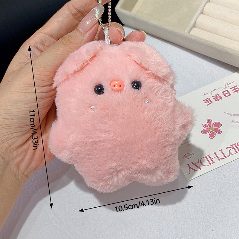 Kawaii Pink Pig Keychain Plush Stuffed Soft Chirping Pig Pendant For School Bag Cartoon Keyring Squeak Rabbit Doll Birthday Gift