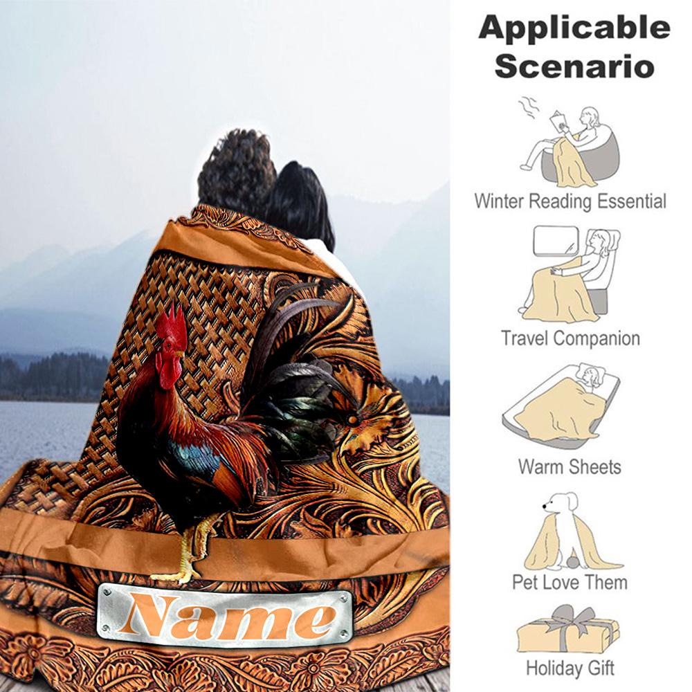 Orange Cock Customize Your Name Blanket Throw Personalized Blanket Comfortable Great for Office Home Decor Livingroom Bedding Four Seasons Universal