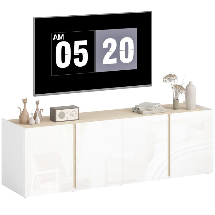 TV Stand - HOMCOM - 4 Soft-close Doors, Adjustable Shelf and Cable Management - Particleboard - White