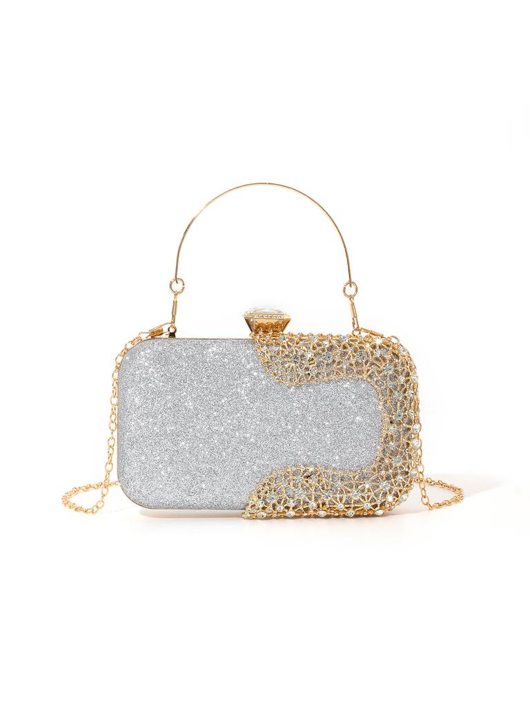 Diamond Evening Clutch For Women Wedding Mini Purse Chain Shoulder Bag Small Hollow Out Flowers Crystal Party Handbag