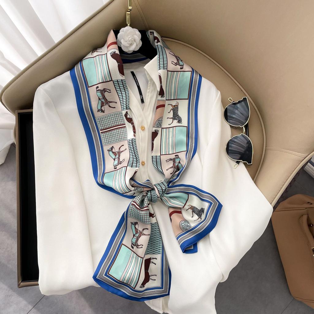Eșarfe de mătase de înaltă calitate, de lux, bentiță, eșarfe pentru gât, pentru femei, eșarfă de mătase cu lanț, șal decorativ pentru femei