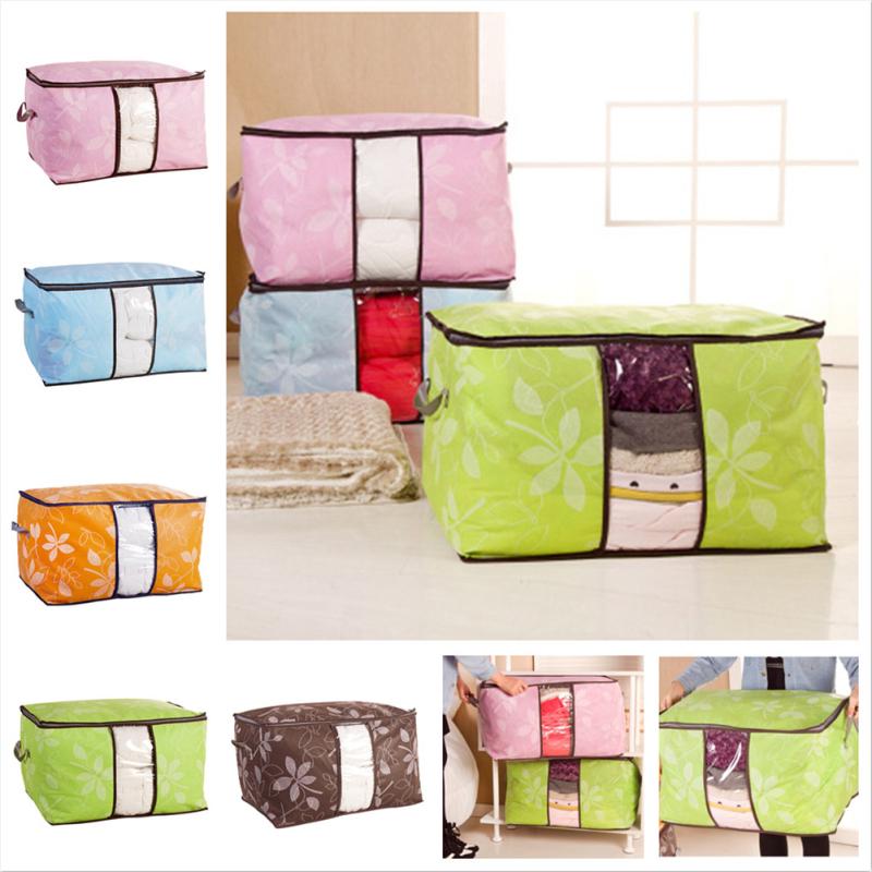 Visual Non-woven Leaf Printing Storage Bag for Blanket Clothes Quilt Laundry Organize