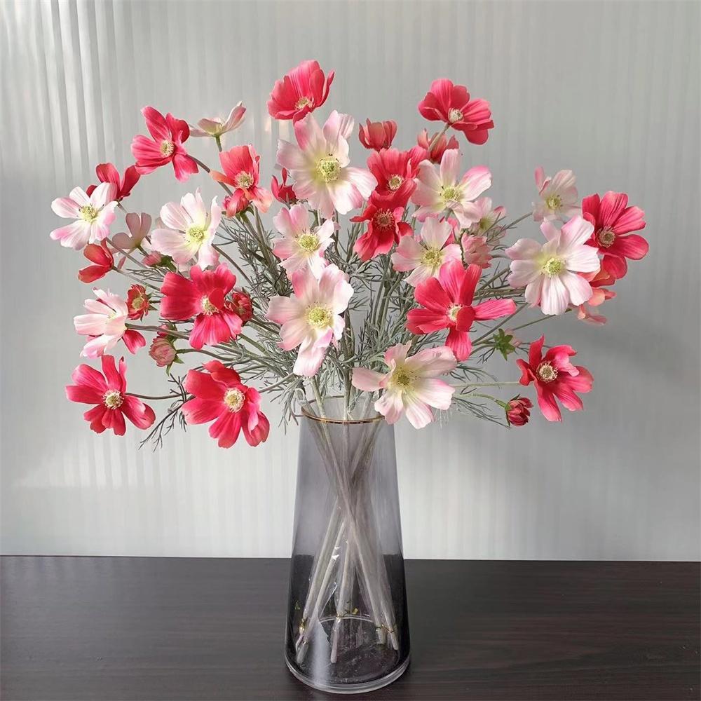Artificial Gesang Flower Single Branch 4 Fork Queen Cosmos Fake Flower Silk Flower Bouquet Living Room Wedding Home Decoration