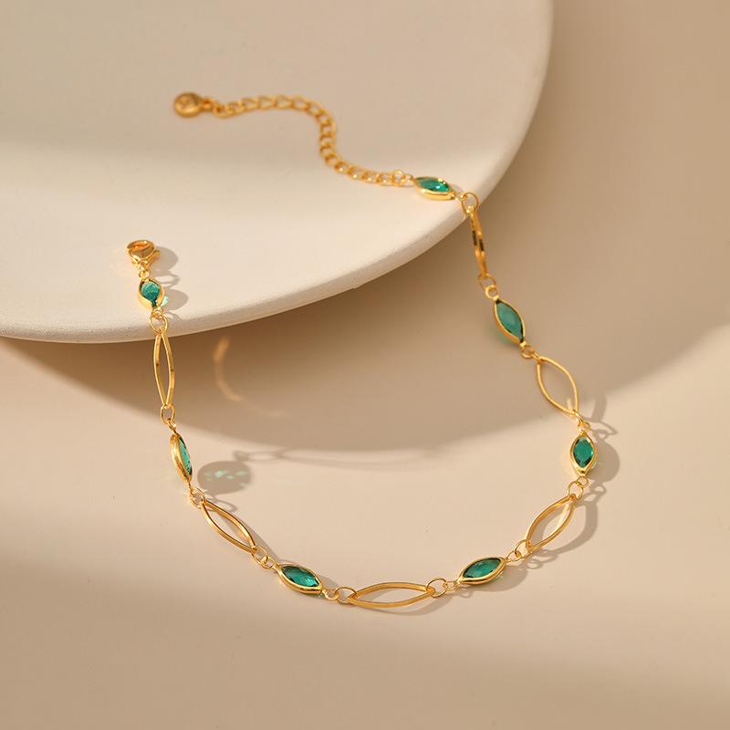 Drop Hollow Chain Bracelet Emerald Cut Glass Chain Anklet for Daily Wear