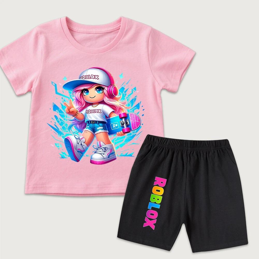 Fashion Cartoon Game Cute Printed Men's T Shirt and Shorts 2 Piece Set Summer Casual Outfit for Men's and Women's Clothing