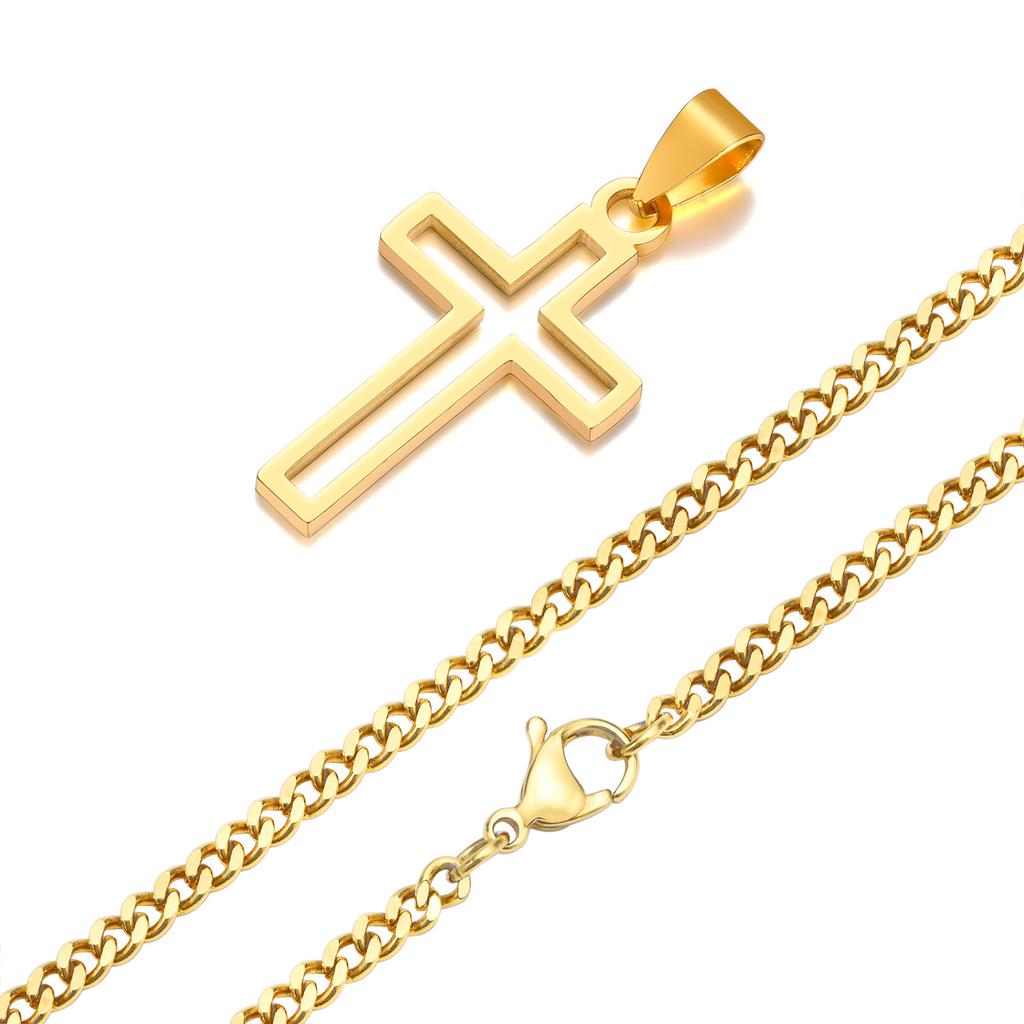 Casual Hollow Cross Necklaces for Men Boys,Waterproof Stainless Steel Cross Pendant Necklace,Religious Faith Prayer Zircon Gift