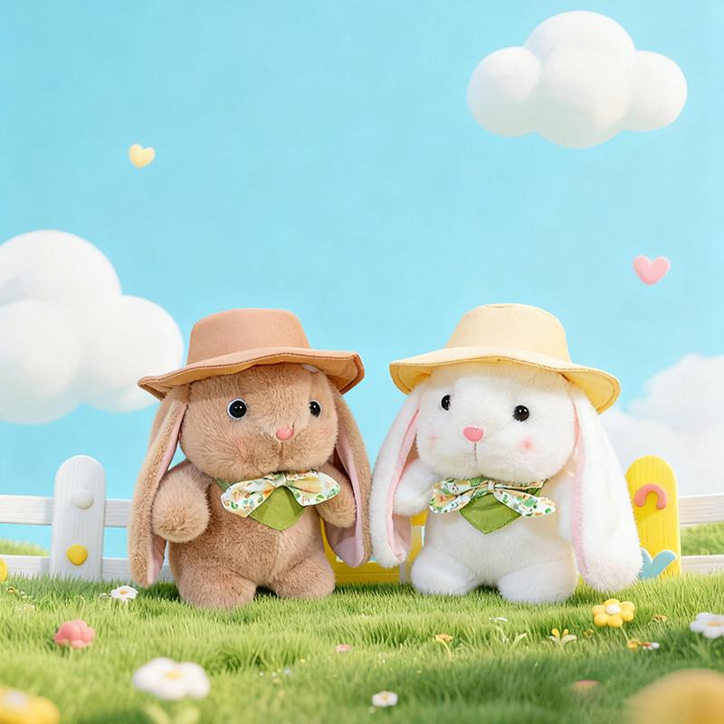 Lovely Outing Trip Bunny Plush Toys Fluffy Cozy Cartoon Sun Hat Little Rabbit Doll Gentle Children Companion Xmas Gift