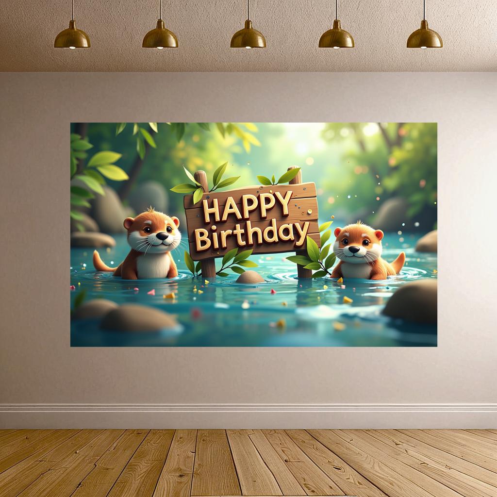 Colorful Happy Birthday Banner Vibrant Jungle Otter Celebration Decoration Lightweight Jungle Backdrop for Birthday Celebration