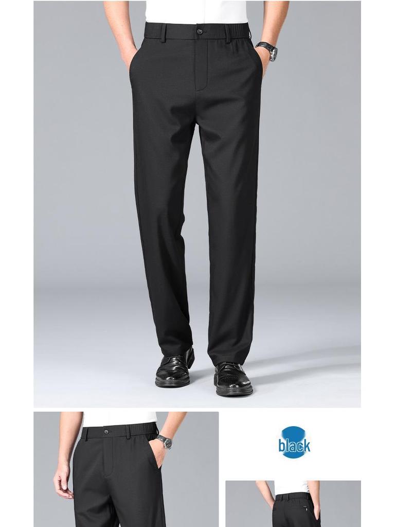 Pánské vysoce kvalitní business casual kalhoty z ledového hedvábí s elastickým pasem a rovnými nohavicemi - s krátkým rukávem, pohodlné na léto