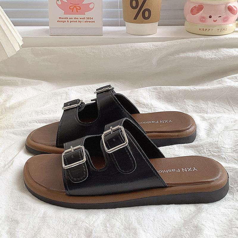 Slippers women's summer outer wear 2025 new super fire soft bottom seaside beach one-word drag Boken beautiful cool slippers