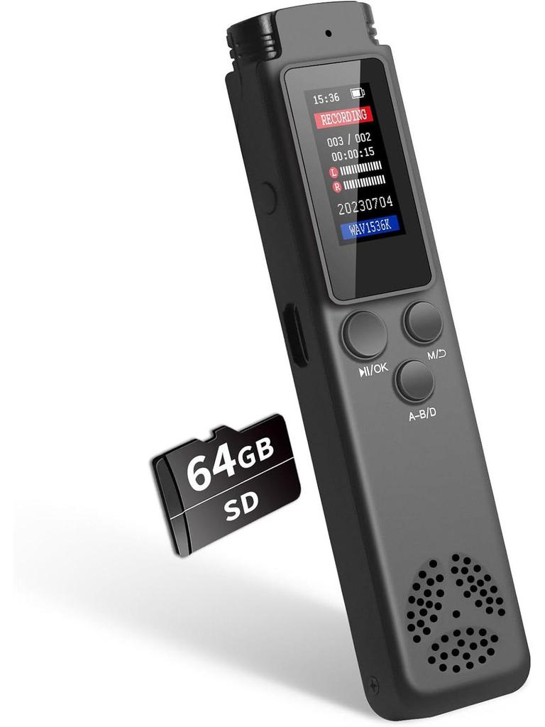 64GB Color Screen Voice Recorder & MP3 Player - One-Key Recording for Students, Journalists, Meetings