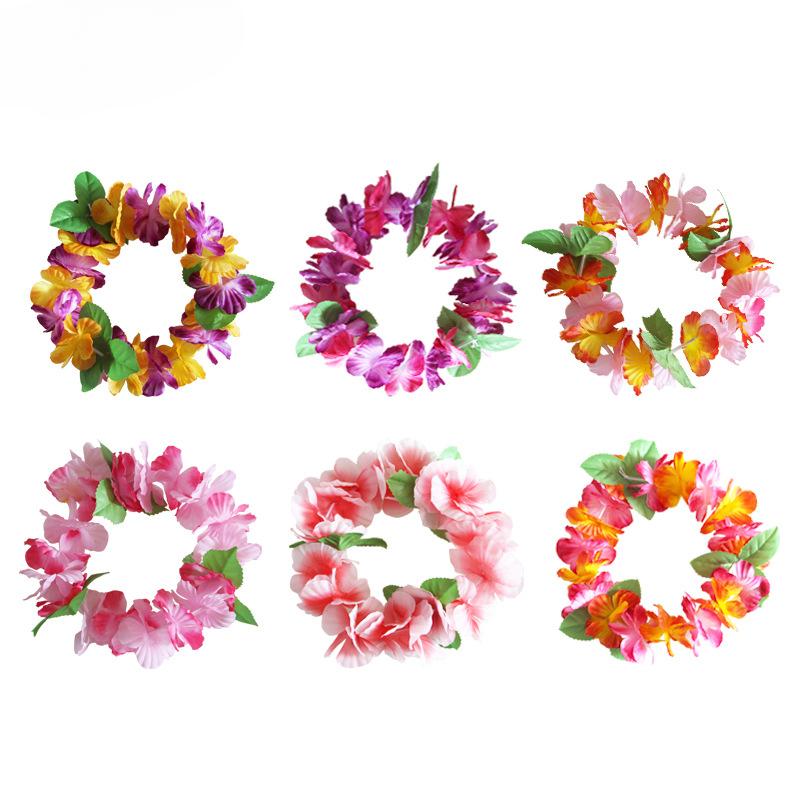 Holiday Party Hawaiian Headband Bracelet Set With 6 Colors For Optional Festival Grass Skirt Dance Flower Ring Accessories Props