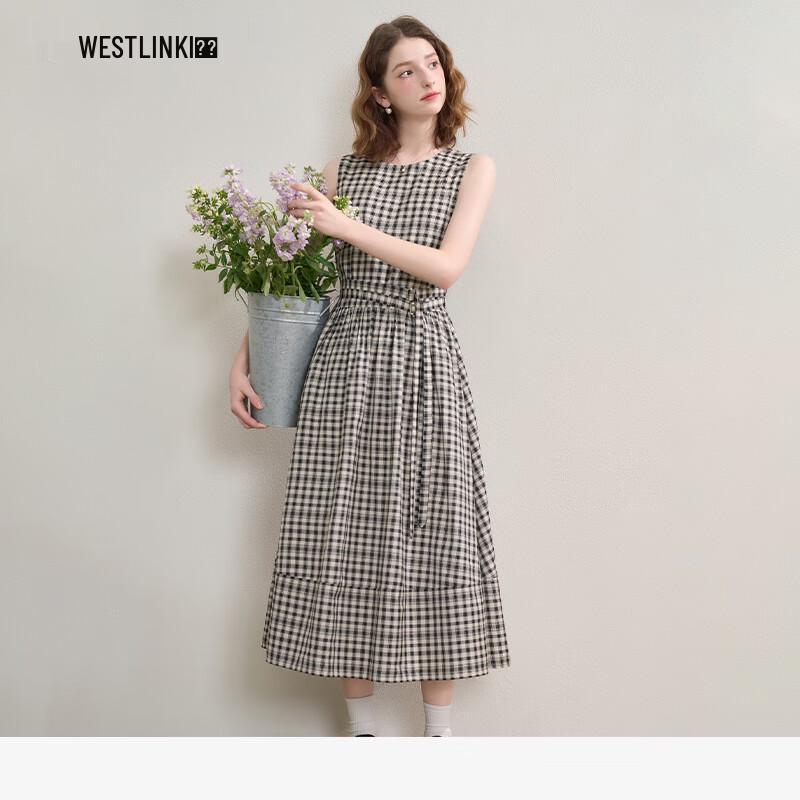 

Женское черно-белое клетчатое платье-сарафан А-силуэта XL