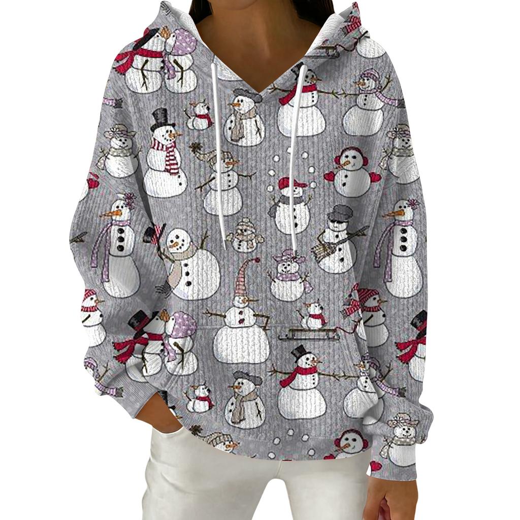 Women's Fashion Casual Christmas Print Pullover Long-Sleeve Hooded Sweatshirt