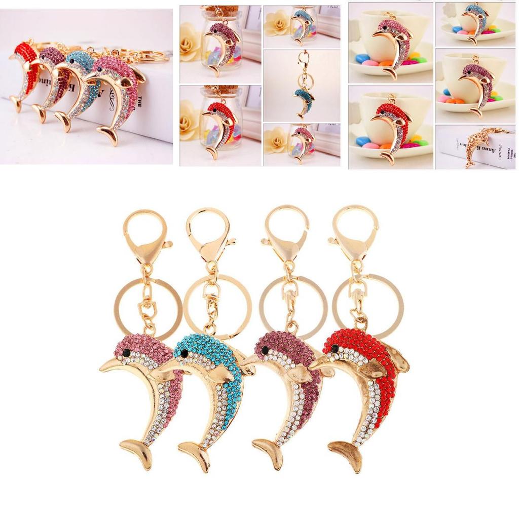 Elegant Rhinestone Dolphin Keychain Zinc Alloy Ocean Pendant Gift For Women