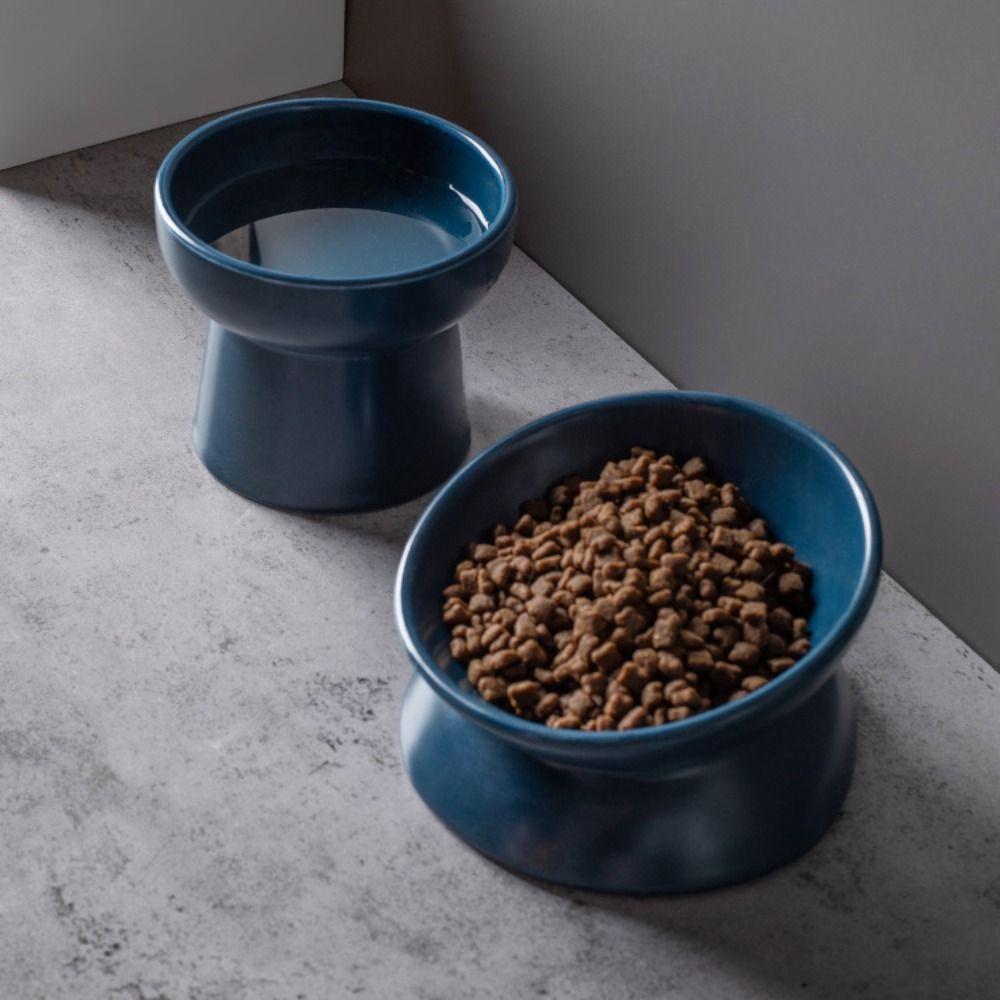 New Ceramic Raised Cat Bowl Elevated Solid Color Pet Water Bowls Tilted Large Diameter Dog Food Bowl Cat Accessories