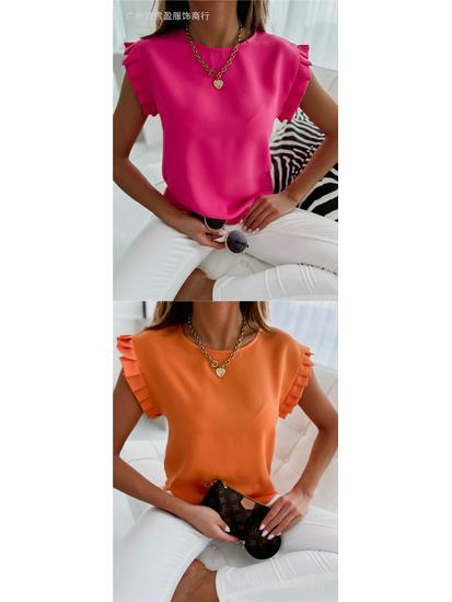 Women's Short Sleeve Round Neck Pleated Top