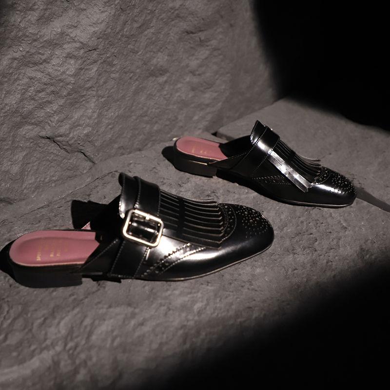 Fashion 2025 NEW Summer Mules Women Sandals Shoes for Women Square Toe Low Heel Women Slippers Cover Toe Slingback Tassels Sandals