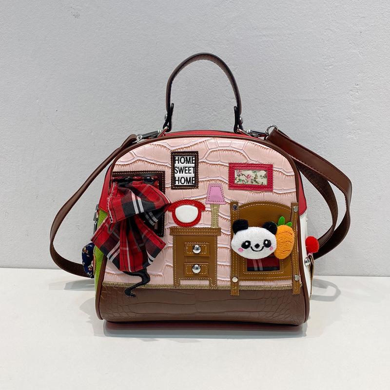 Bag Niche Design Women'S Bag Cartoon Embroidery Contrasting Color Handbag Women'S Creative Shoulder Messenger Bag Small Bag