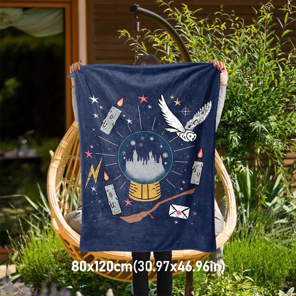 

1pc Hogwarts snowglobe owl candles Outdoor Flannel Throw Blanket All Season Soft Warmth,Home Decor 1031019 80x120cm