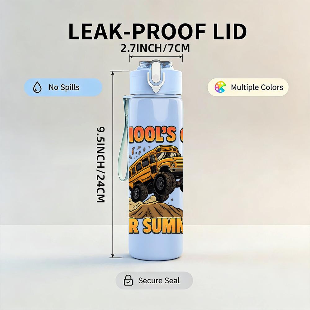 1PC School Out Summer Truck Graphic,750ml Color Plastic Sports Water Bottle,Leakproof Flip Straw Lid,Suitable for Sports Office Home Use