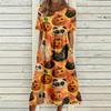 Damen Freizeitkleid mit Halloween-Print, Rundhalsausschnitt und Taschen für Partys