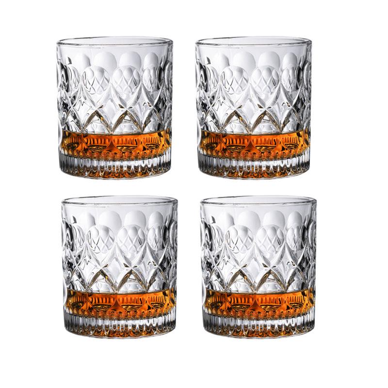 330ml 4pcs Set Bar Drinkware Juice Cold Drink Cups Vintage Carved Wine Glass Classic Foreign Wine Brandy Cocktail Glasses Party