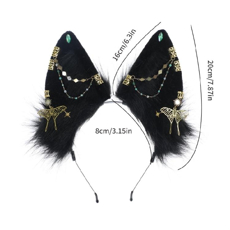 Serre-tête Oreilles de Loup Poilues Anime Événement Cerceau pour Cheveux Décoration de Tête Fête d'Halloween