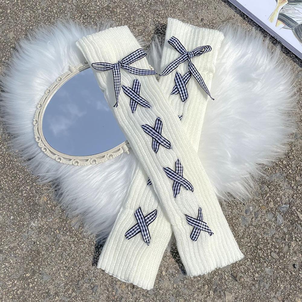 

Y2K Bow Knitted gloves японские полупальцевые нарукавники модные Y2k длинные перчатки для девочек черный белый