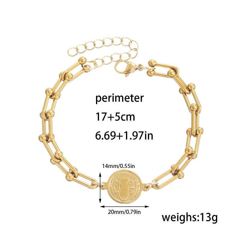 14K St. Bracciale in acciaio inossidabile con Croce di Benedetto, bracciale regolabile con chiusura a fibbia a ferro di cavallo a forma di U, gioiello regalo per uomo e donna