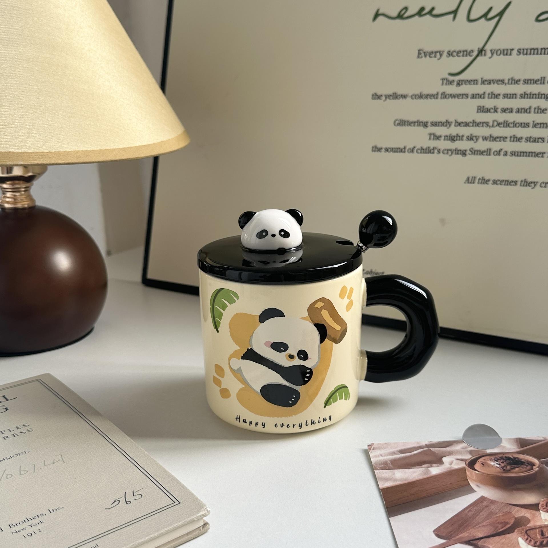 

Anime Unique Panda Cup Birthday Gift for Girls Mug Home with Lid High Value Couple Souvenir Gift Durable Durable 400