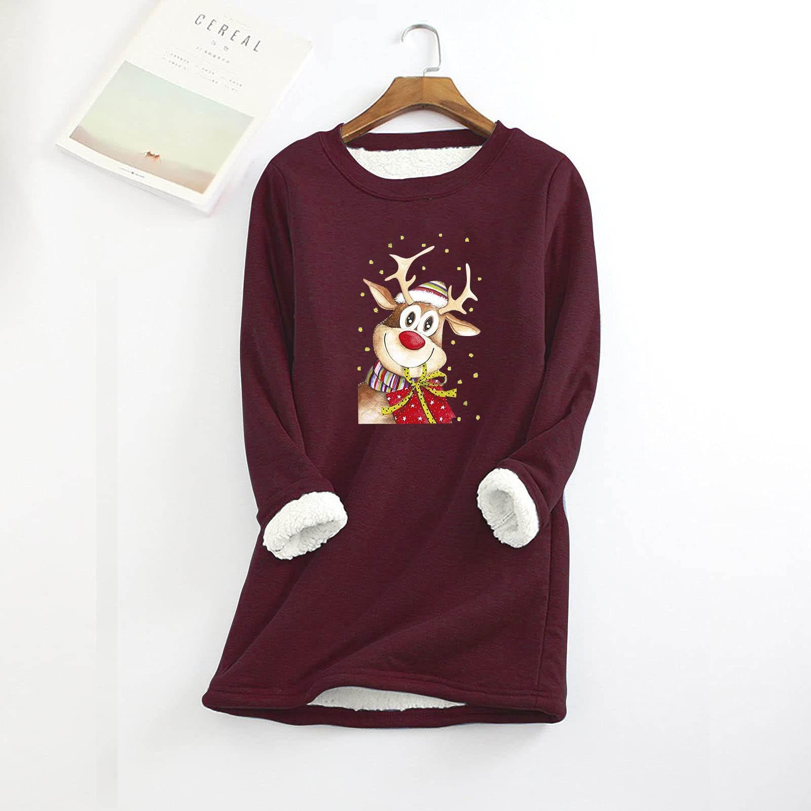 

Жіноча модна повсякденна різдвяна толстовка з довгим рукавом і теплим нижньою білизною L винний