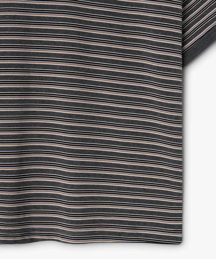 WEST GRAND BOULEVARD Semi-Over Multi-Stripe Ringer T-Shirt Mono Grey