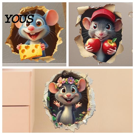 Versatile Wall Surface Stickers 3D Mouse Sticker, Realistic Easy Peel And Stick Decal, Waterproof Decorative Cabinet Door PVC Art for