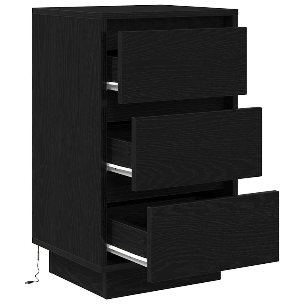 Nightstand with LED Lights Black 38x34x65 cm