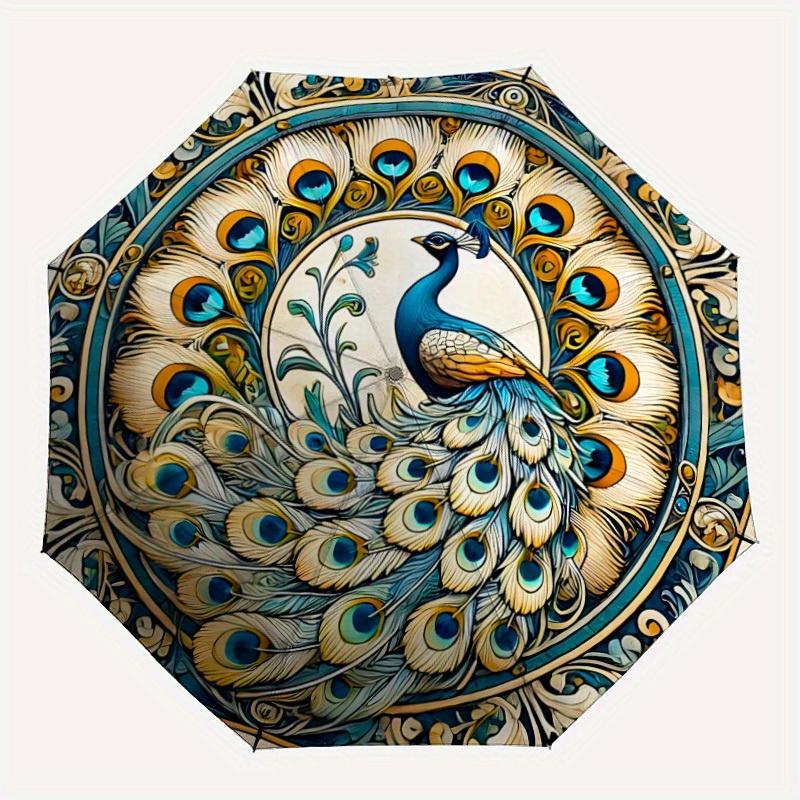 

1pc Peacock Feather Automatic Open/Close Umbrella, Portable Folding Umbrella for Travel, Themed Events, It is suitable as a gift for various festivals
